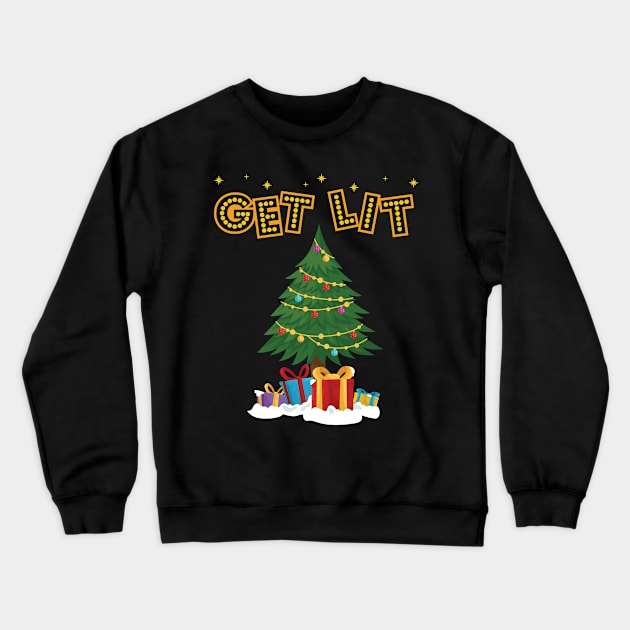 Get Lit Funny Christmas Tree Lights Festive Crewneck Sweatshirt by GDLife